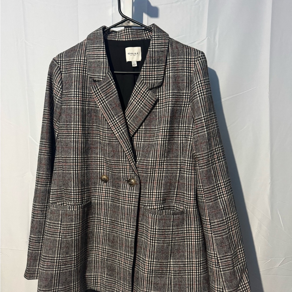 Gilli Black, White, and Red Plaid Blazer Size L